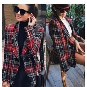 Zara Plaid Double Breasted Blazer‎